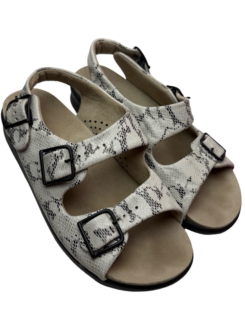 SAS Relaxed Heel Strap Sandal Metallic Snake Leather Buckle Women's SZ 7 Beach